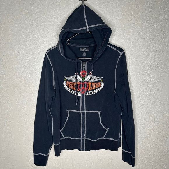 Y2K Lucky Brand Full Zip Hoodie Womens XL - Picture 2 of 7